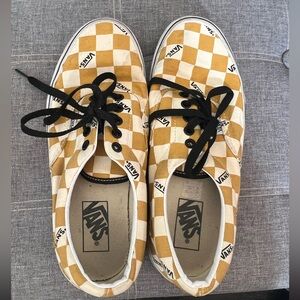 Vans Checkerboard Low-Top Sneakers in Mustard and White